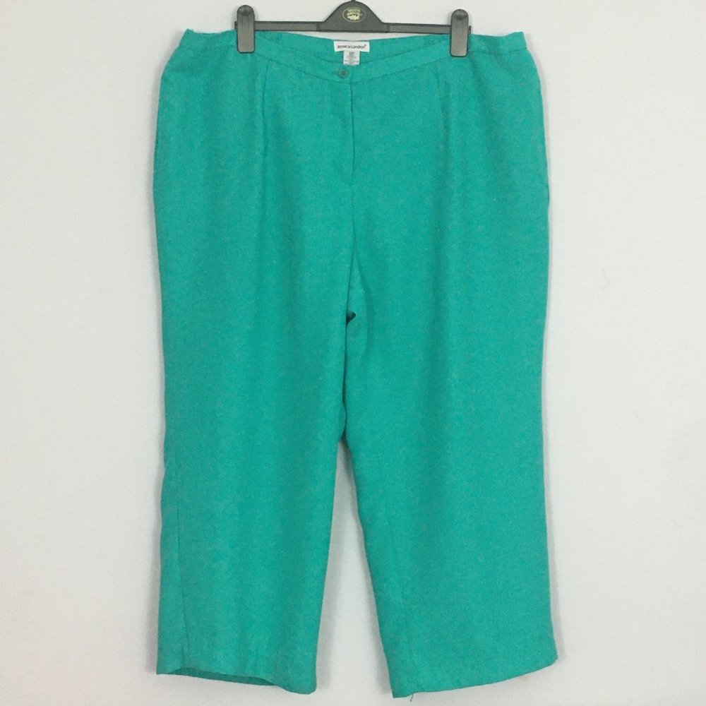 Jessica London Womens Plus Size 24P Teal 100% Polyester Elastic Waist Trousers